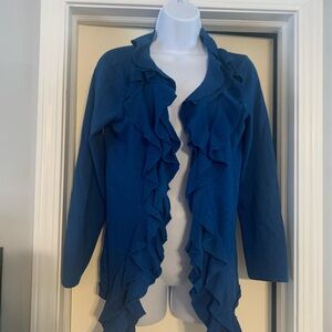 Grace Elements Women's Blue Ruffle Cardigan Size Small